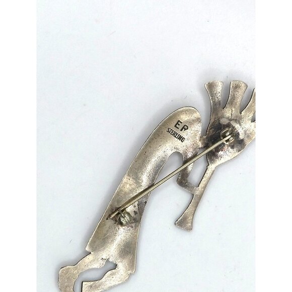 Vintage Sterling Silver Turquoise Kokopelli Brooch Indigenous 3" EP Marked - Picture 7 of 7